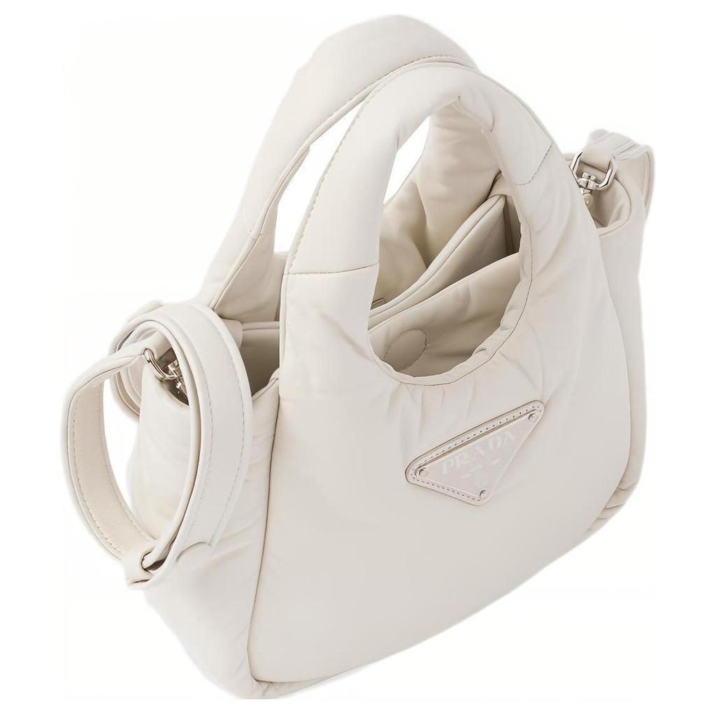 Prada Enamel Triangle Logo Magnetic Closure Soft Lambskin Mini Handbag Women handbags White 1BA359_2DYI_F0009_V_OVO