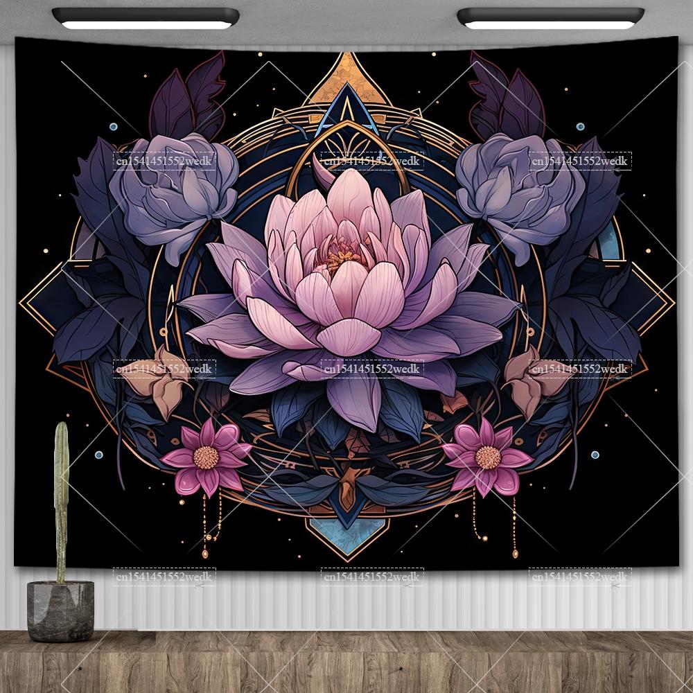 Boho Lotus Flower Wall Hanging Tapestry Colorful Landscape Floral Tapestrys Room Decoration Aesthetic Yoga Mats Altar Cloths