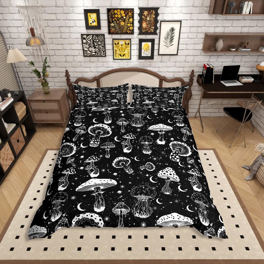 Homewish Cartoon Chic Flower Duvet Cover Set,Outer Space Planet Jungle Mushroom Bedding Set,Dreamy Stars Moon Bed Set