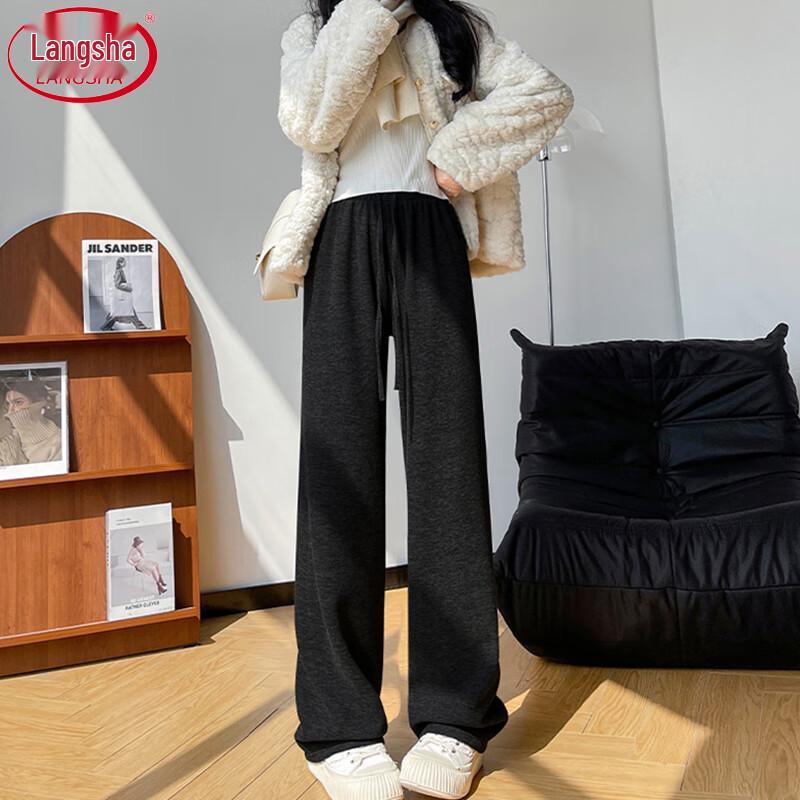 Langsha Women's Winter Sherpa Lined High-Waist Wide-Leg Pants