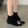 Xiaoxiangfeng Black Rhinestone Inner Height-increasing Short Boots Women's Shoes, Thin Elastic Thin Boots In Autumn and Winter