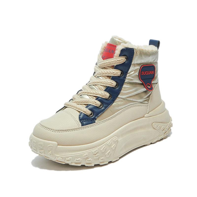 Thick-soled short snow boots women's 2025 winter new velvet thickened warm large cotton shoes high-top casual dad shoes
