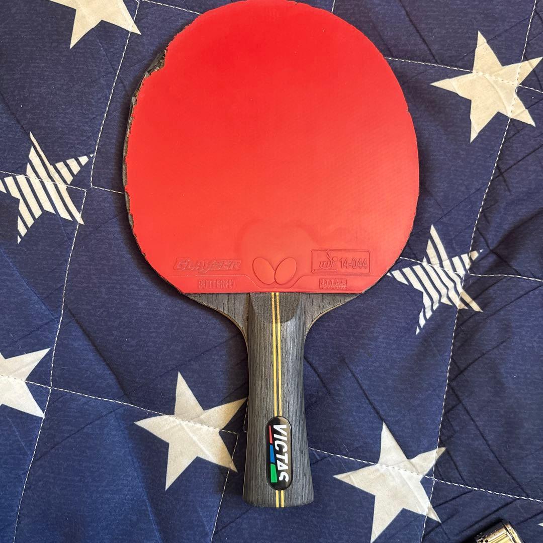 Used VICTAS table tennis racket with V-BLACK Butterfly rubber