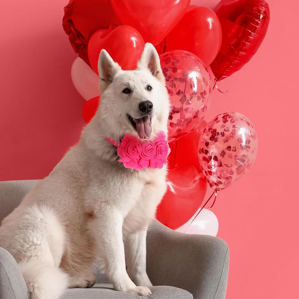 Abbylike 100 Pcs Valentine's Dog Collar Flowers Bows Dog Grooming Collar Bulk Adjustable Pet Bow Tie Cat Puppy Bowtie Charms Flower for Valentine's
