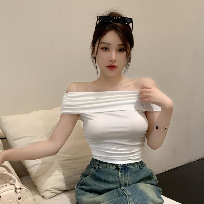 Summer Solid Slim Fit Off Shoulder Sexy T-shirt for Women Elegsnt Short Sleeve Casual Tshirts Woman Slash Neck Simple White Tee Tops 24374
