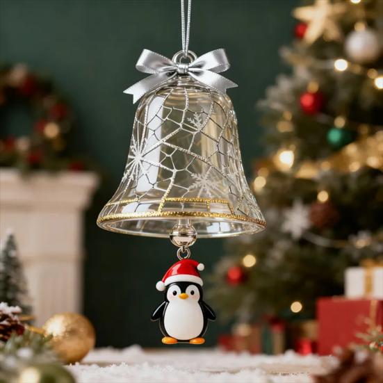 Christmas Bell Ornaments Xmas Tree Hanging Jingle Bell with Santa Claus/Elk/Penguin Ornaments for Holiday