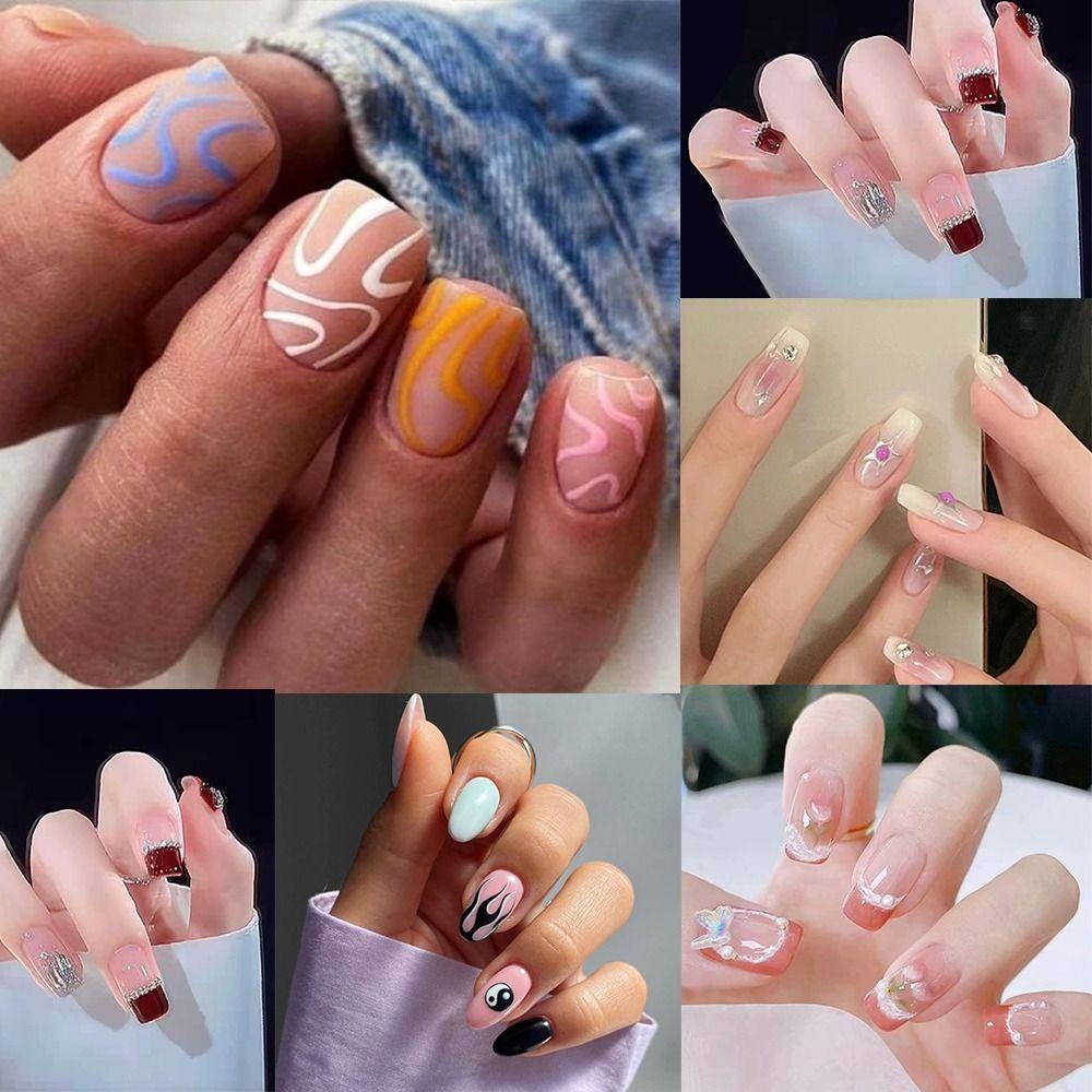 

24 шт. DIY Полная обложка Накладные ногти Хрустальный цветок Французский квадрат Балерина Накладные ногти короткие