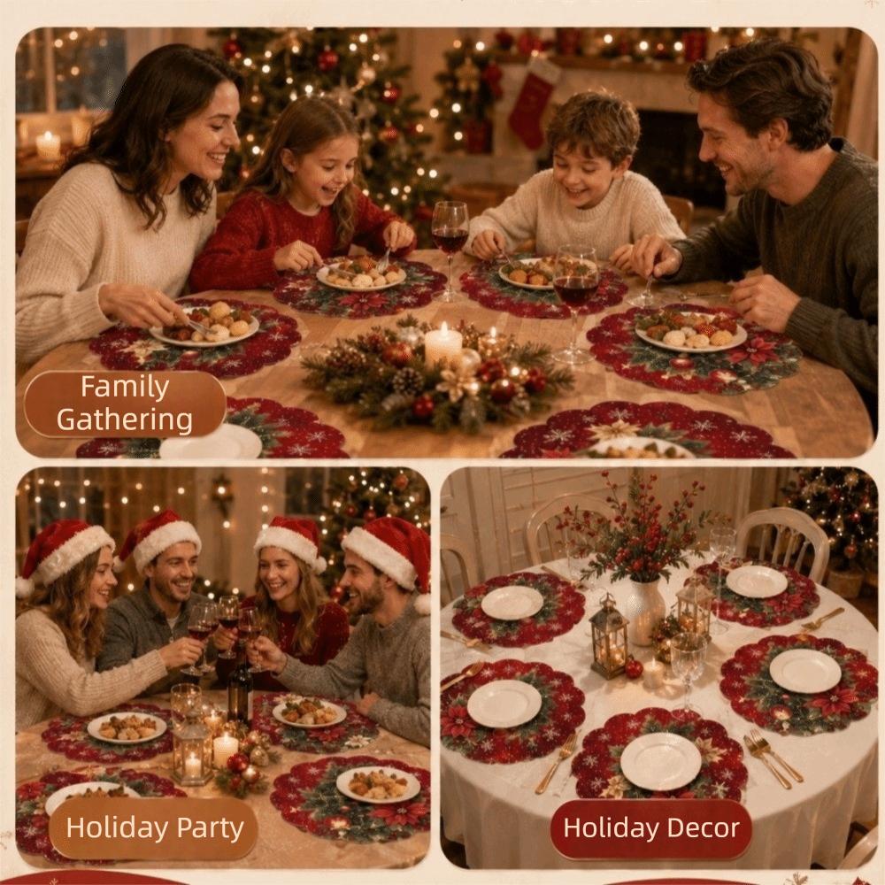 4pcs Coaster Christmas Table Placemat Snowman Elk Round Dining Mat Xmas Table Mat  Table Setting