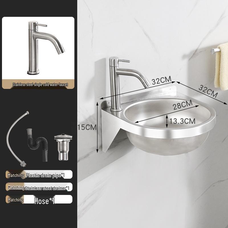 304 Stainless Steel Wall-Mounted Hand Wash Basin for Small Apartments