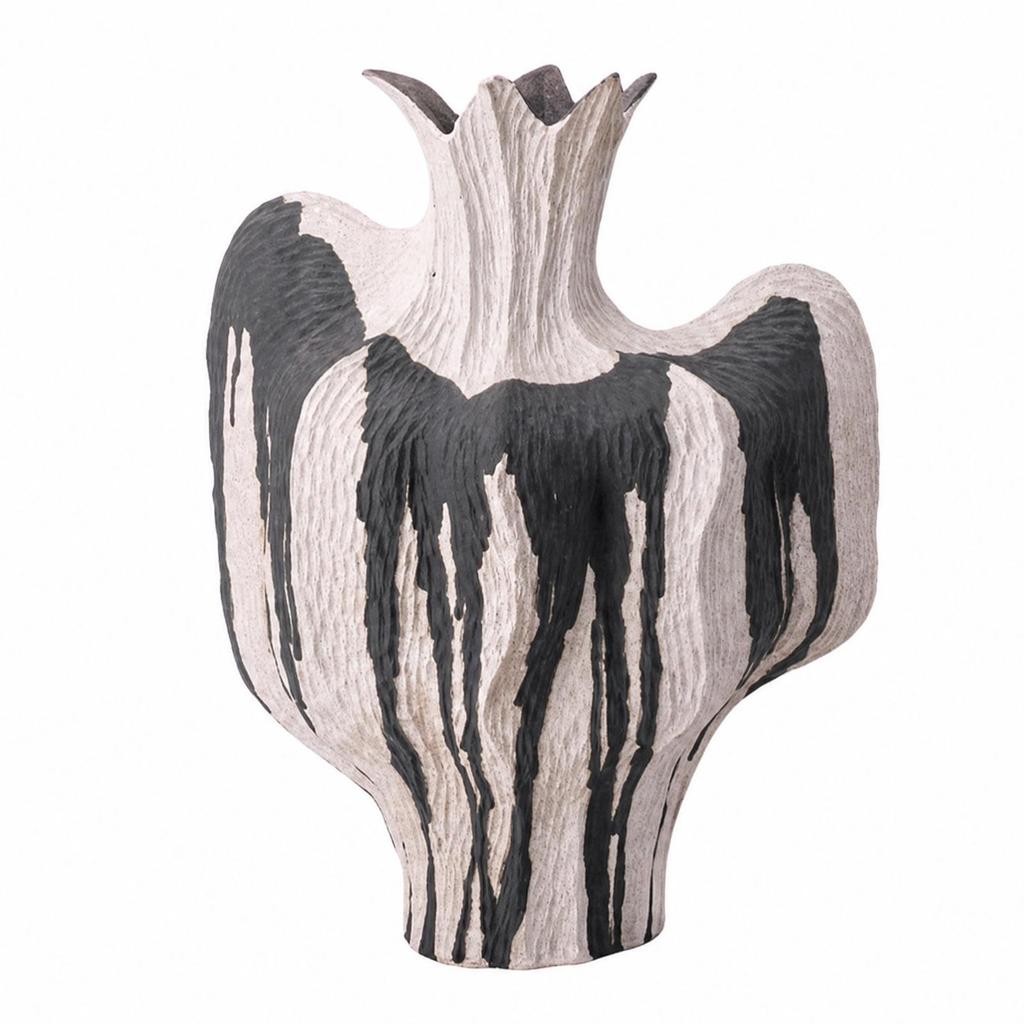 Organic Silhouette Flower Vase Asymmetrical Hand-Painted Textured