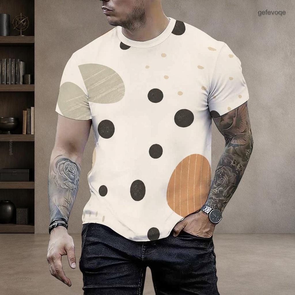 Men S Plus Size Round Neck Short Sleeve Geometric Printed T Shirt Black White Grey Straight Hem Pullover