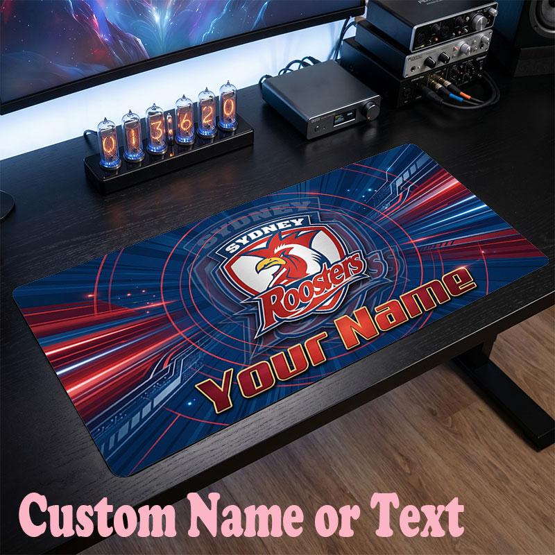 Sydney Roosters Customized Name Text Mouse Pad, Large Desk Mouse Mat Personalized Home Office Present