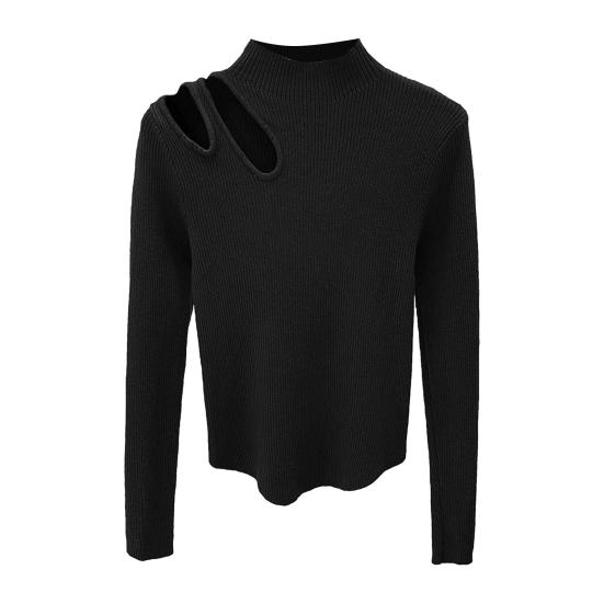 Dámský podzimní zimní top Hrubý pletený Polovysoký límec Dlouhý rukáv Slim fit Jednobarevný Prolamovaný Elastický pulovr Měkký Teplý Jedna velikost Dámský svetr