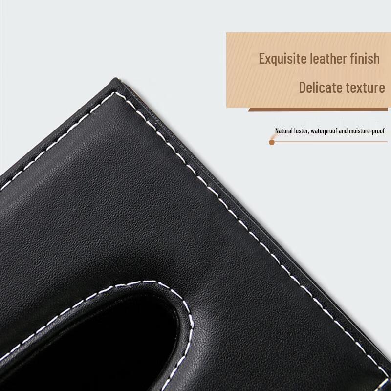 JINGRUIXIANG Square Leather Desktop Organizer with Pen Holder and Tissue Box