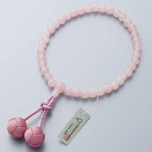 Buddhist Altar Shop Takita Shoten Buddhist Prayer Beads for Women, 7mm Rose Quartz Beads, Silk Brahma Tassel, Prayer Bead Bag, Suitable for All Sects,