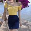 Fashionable Elegant Lock Bone Sensation One-word Shoulder Top Women Summer Design Drawstring Outdoor Wrap Chest Clothes