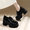(Broken size will not be replenished) New spring and summer thick-soled black small leather shoes, small inner height increase women's shoes, loafers