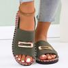 Women Flat Sandals Metal Decoration Women's Round Head Solid Colour Plus Size Shoes Handmade Lightweight Non-slip Beach Slippers