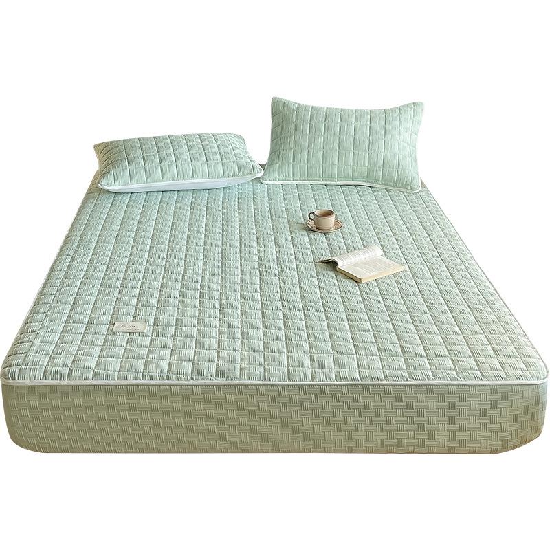 Soybean Fiber Waffle Jacquard Quilted Mattress Protector - Solid Color Bed Cover