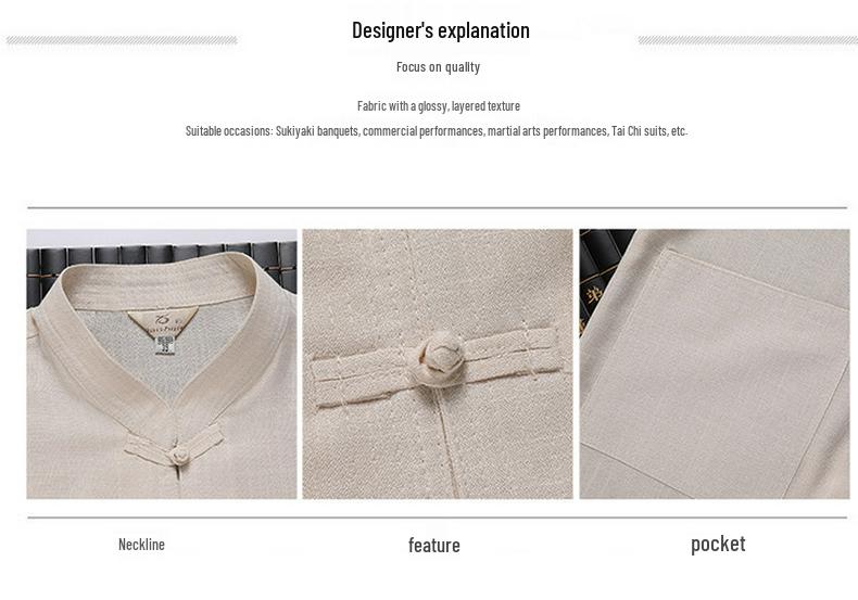 Men’s Summer Cotton Linen Tang Suit Top - Short Sleeve, Frog Button, Loose Fit, Casual Style for Middle-Aged & Elderly