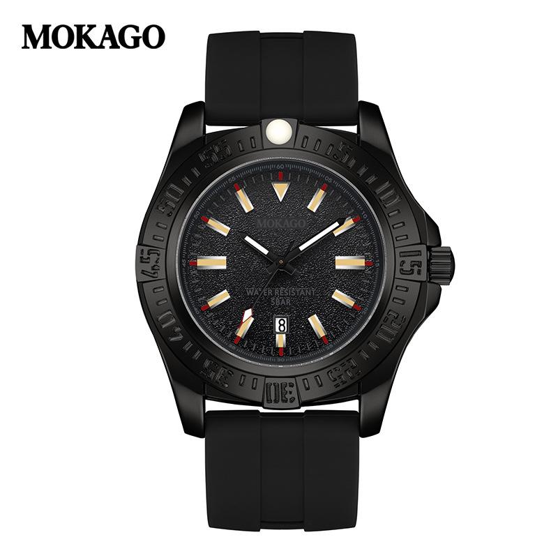 Mokaga Men's High-End Waterproof Quartz Watch with Simple Calendar & Luminous Stripe Markers
