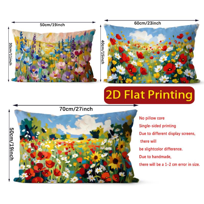 Vintage Floral Field Print Rectangular Pillowcase Suitable For Sofa Bedroom Car Pillow Cover Cushion Rectangular Back Cushion