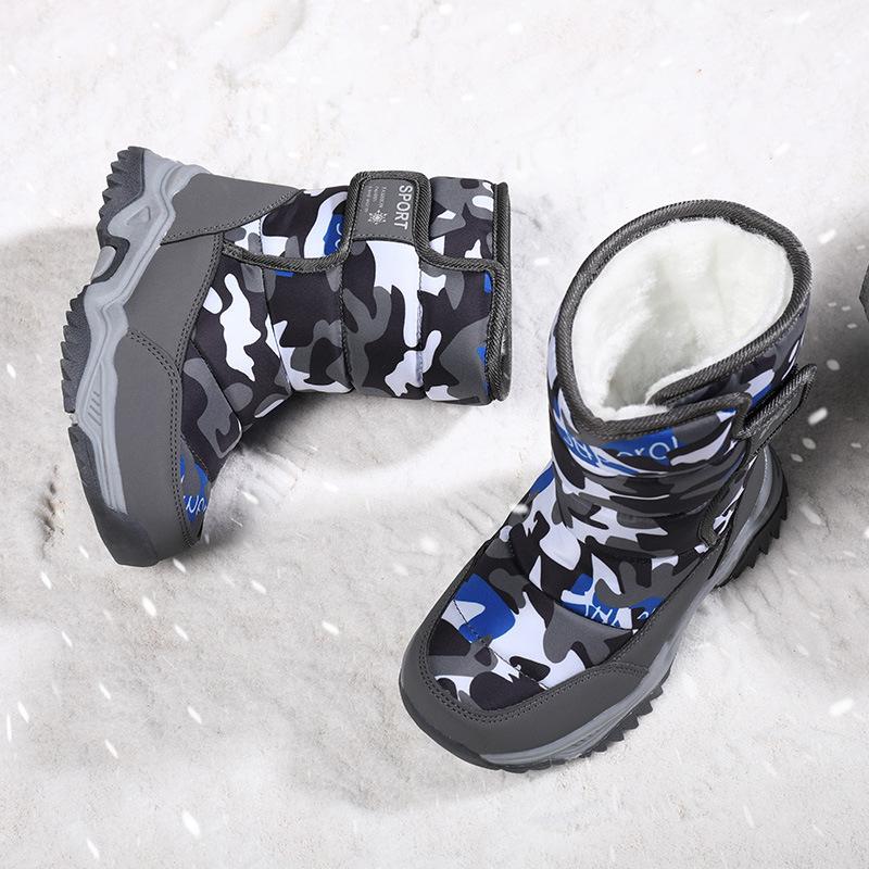 Winter Boys' Snow Boots Children Shoes Plush Waterproof Fabric Non-Slip Girl Shoes Rubber Sole Snow Boots Warm Outdoor Boots
