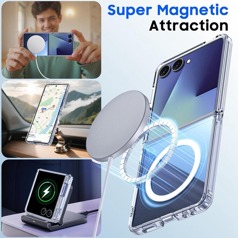 Luxury Transparent Acrylic Case for Samsung Z Flip 7 8 Magnetic Wireless Charging Cover for Samsung Galaxy Z Flip 7 6 5 Flip8