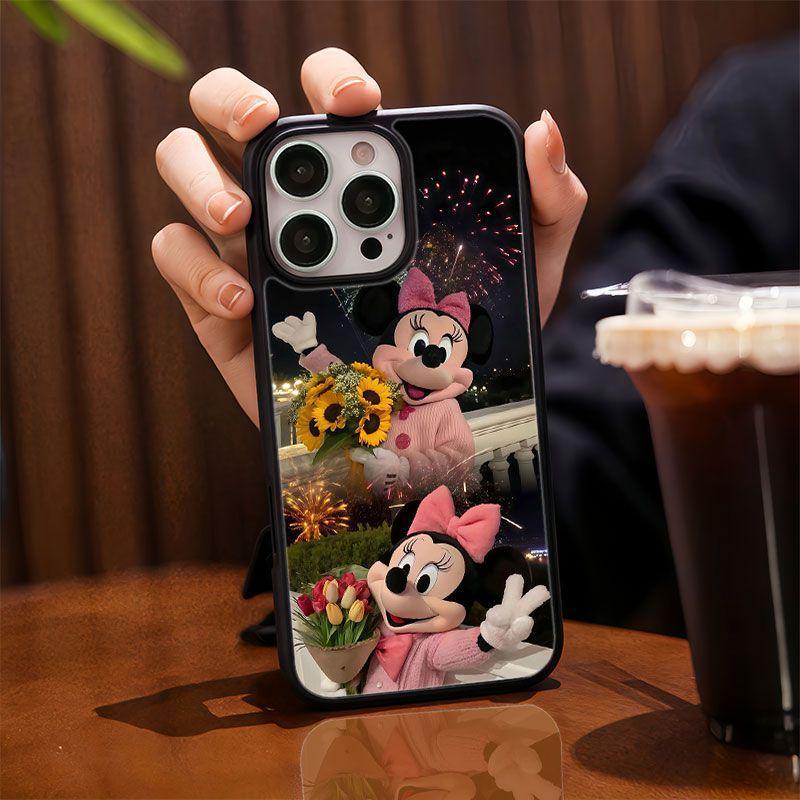 Coque de téléphone tendance en verre Minnie Feux d'artifice Pomme 16 Pro Max - Housse de protection pour 14 Pro & Nouveaux modèles