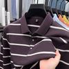Long Sleeve T-Shirt Loose Fit Casual Lapel Collar Polo Shirt Striped