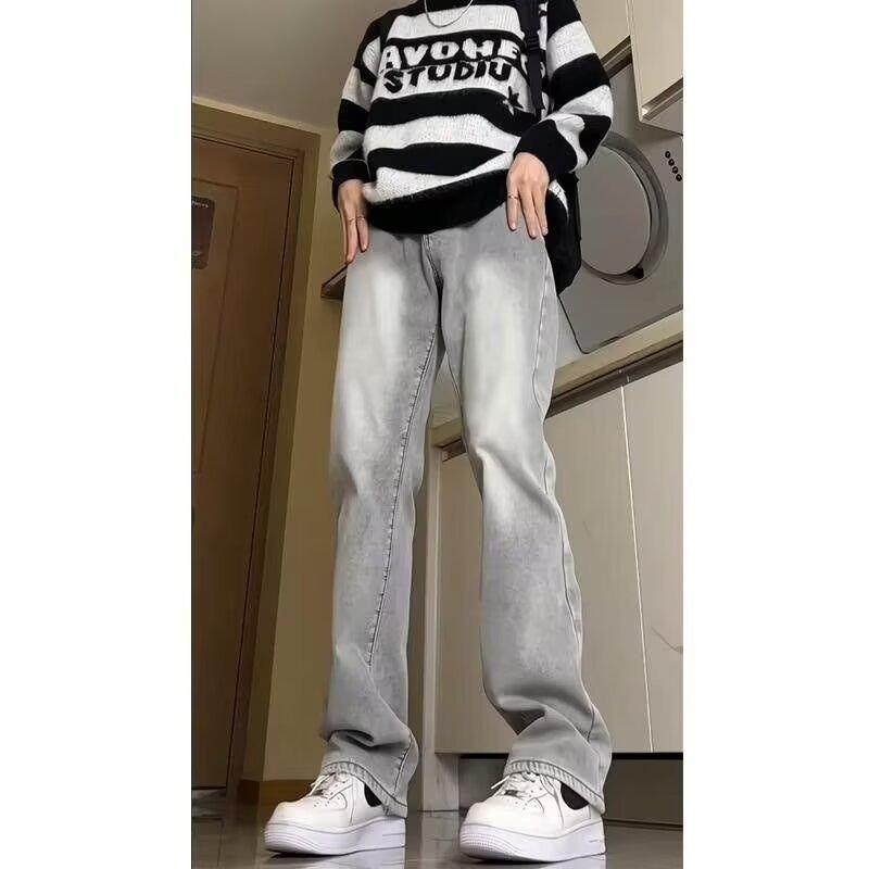 Sports hip hop new trend hip-hop mid-waist quality semi-elastic waist gray slightly pulled jeans hiphop