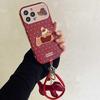 Red Background Polka Dot Embroidery Puppy for iPhone17ProMax Mobile Phone Case Leather 16 Cartoon 15 Protective Case 14