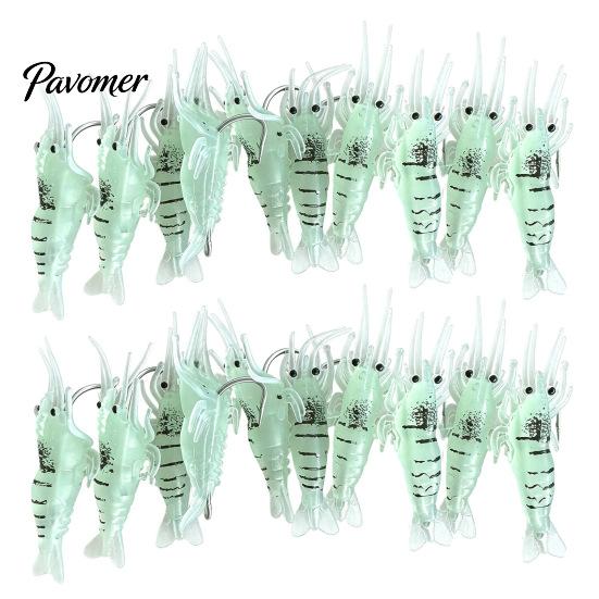 Saltwater Fishing Lure 5/10/20/40Pcs 4CM/1.3G Bionic Shrimp Soft Lure, Glow-in-the-dark Bass Lures Bait with Hook, Freshwater Swimbait Realistic