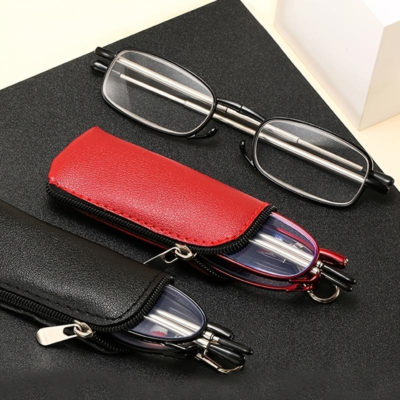 1 3-piece Set Men Women Reading Glasses Foldable Portable with Zipper Pocket and Foot Antenna