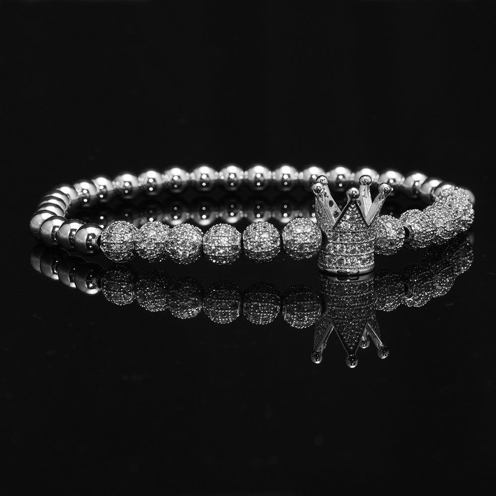 2026 Stretch 3-piece Crown Bracelet Micro-inlaid Bent Pipe Bracelet European and American Style Jewelry