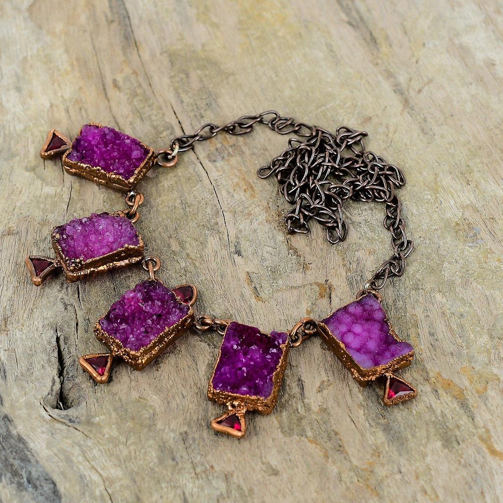 Rosa Druzy Halskette Rosa Turmalin Rohe Halskette Galvanogeformte Kupfer Halskette Verstellbare Kette Halskette Galvanogeformter Edelstein Schmuck