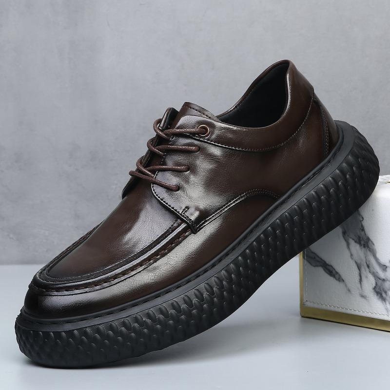 Light luxury high-end men's shoes autumn and winter new trendy shoes leather breathable thick sole heightening business casual leather shoes