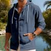 Men's Linen Shirt Solid Streetwear Long Sleeve Hoodie Cardigan Clothing for Men Button Tops Casual Loose Men Hooded Shirt
