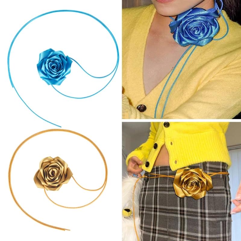 Naszyjnik Choker w stylu Boho Błękitny Kwiatowy Naszyjnik Łańcuszek na Talii Przesadzony Duży Kwiatowy Naszyjnik na Sznurku Biżuteria dla Kobiet Dziewcząt