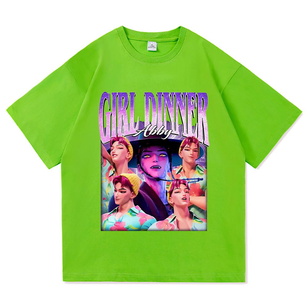 Girl Dinner Abby Jinu T Shirt 2025 Anime Demon Hunters Saja Boys Men/women Clothing Vintage Harajuku High Quality Cotton Tshirts