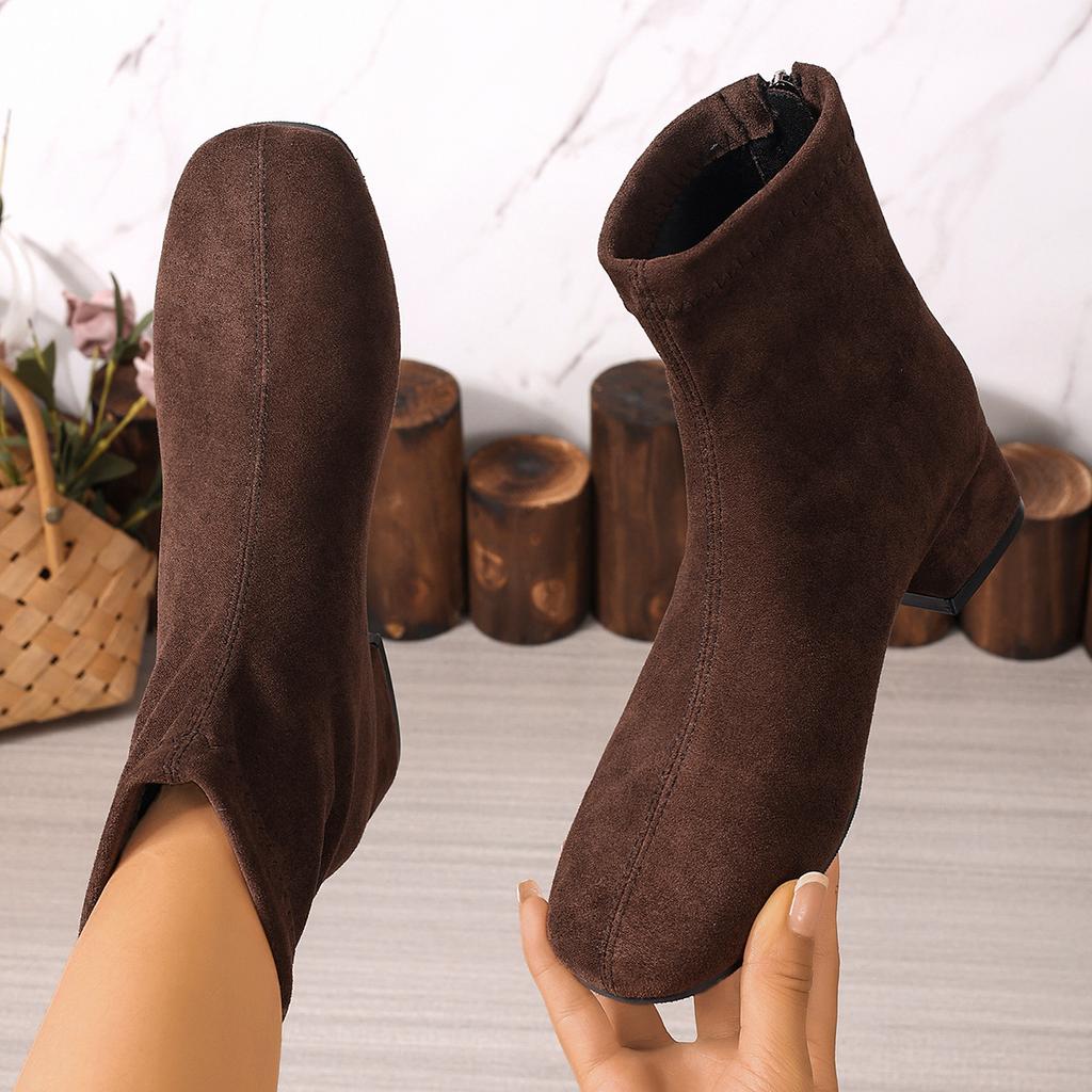 Fashion Winter Faux Suede Short Women Ankle Boots Fashion Square Toe Short Booties Ladies Elegant Mid Heel Booties Classics Office Shoes