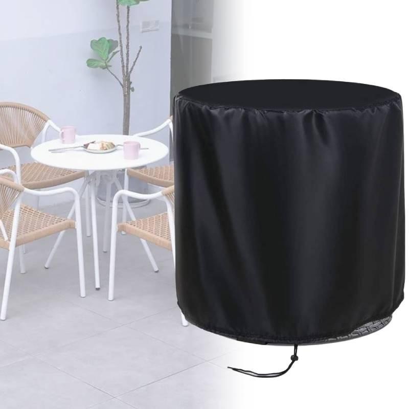 Durable Black Oxford Round Table Cover For Outdoor Patio Rain Dust Wind Protection