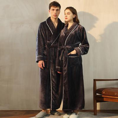 Lounge Robes Facecloth Robe Simple Large Size Coral Fleece Couple Bathrobe Comfortable and Elegant Fall and Winter Long Section Thick