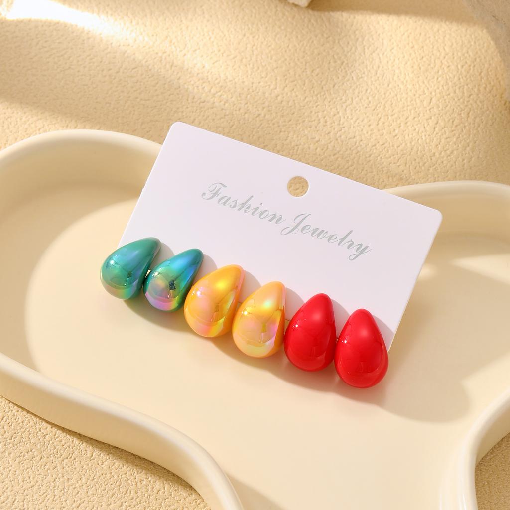 6Pcs Chunky Waterdrop Earrings Sets Dupes for Women Matte Colorful Dome Tear Drop Stud Earrings Trendy Y2K Jewelry Gifts