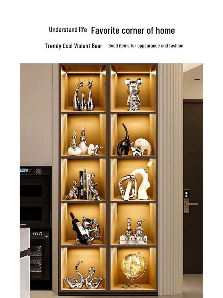 Elegant Ceramic Bear Wine Rack: Red Wine Display and Cup Holder for Luxurious Living Room Decor