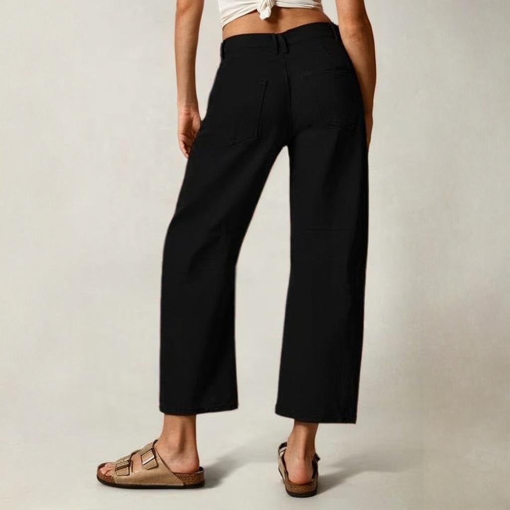 Women's Fashionable Solid Color Pocket Casual Versatile Straight Leg Jeans