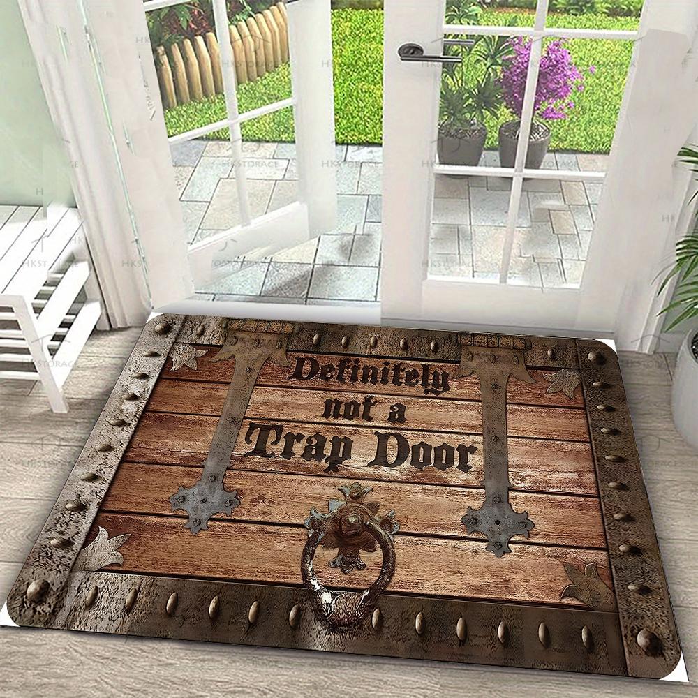 Barbershop Theme Door Mat Wood Grain Barber Pole Scissors Pattern Washable Entrance Mat Salon Living Room Decor Rug