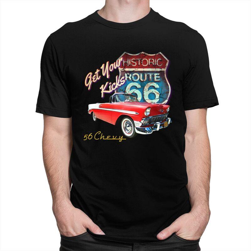 Custom Classic Car Route 66 T Shirt for Men 100 Cotton Tshirt Casual Tees Short Sleeve Tshirts Loose Fit Clothing Gift