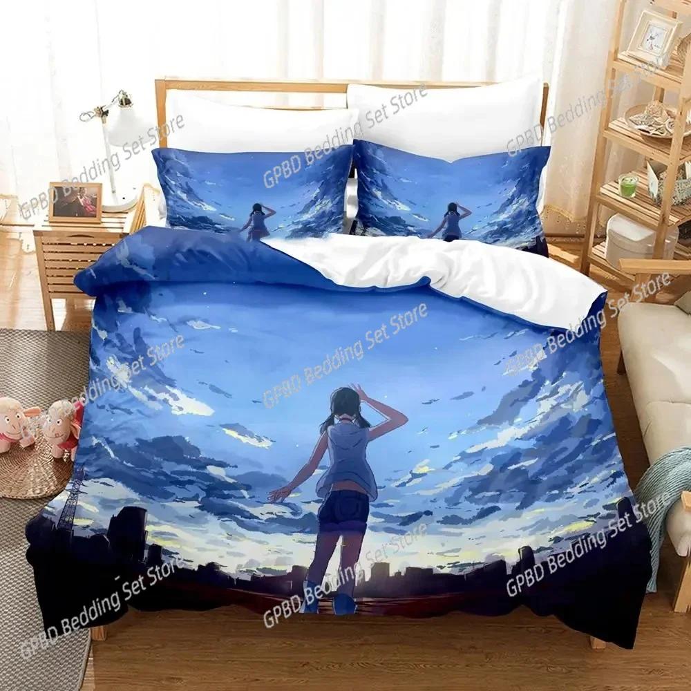 Comforter Anime Weathering With You Bedding Set 3D Printed Suitable For Bedroom Kids Home Textile