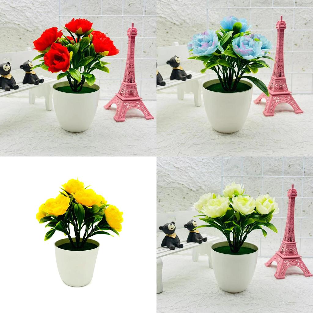 Peony Rose Artificial Flower Arrangement With Plastic And Silk For Indoor Decoration